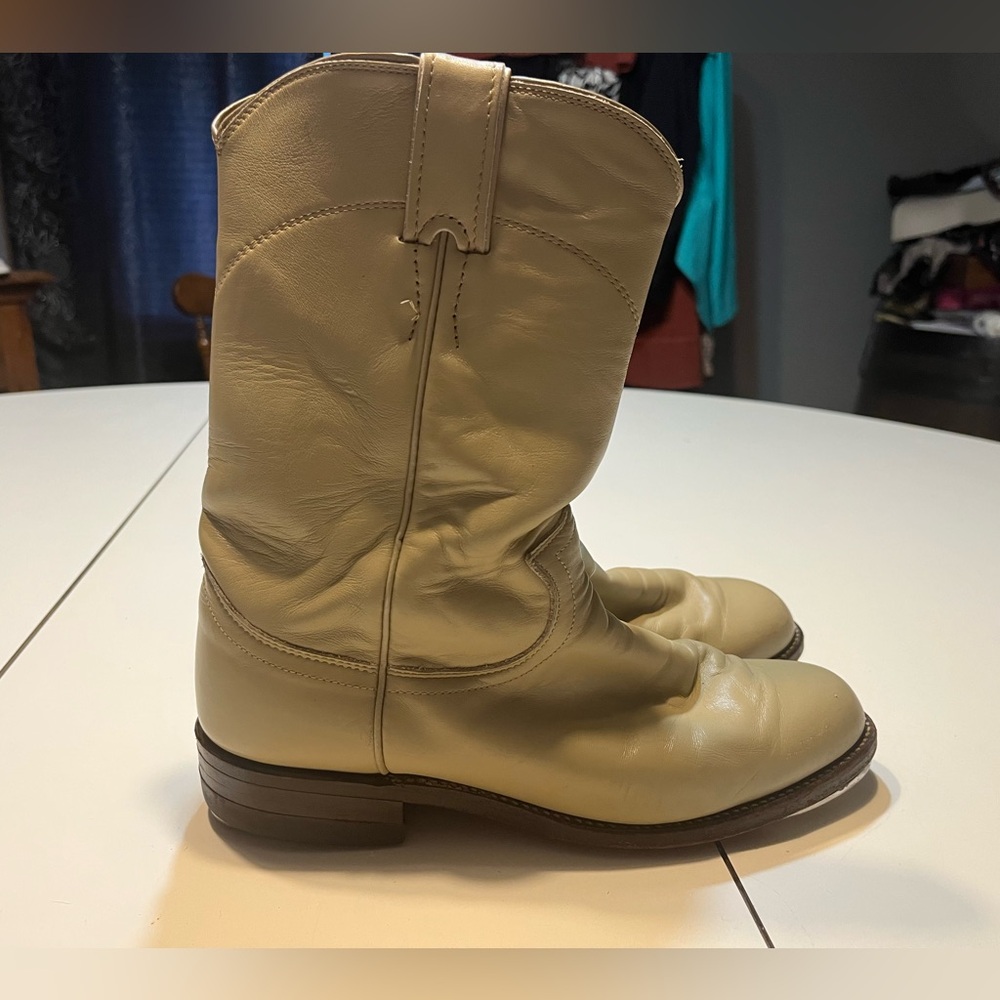 Justin Boots Womens 6.5 Creamy Bone White Roper Boot with Bloch Techno Heel taps